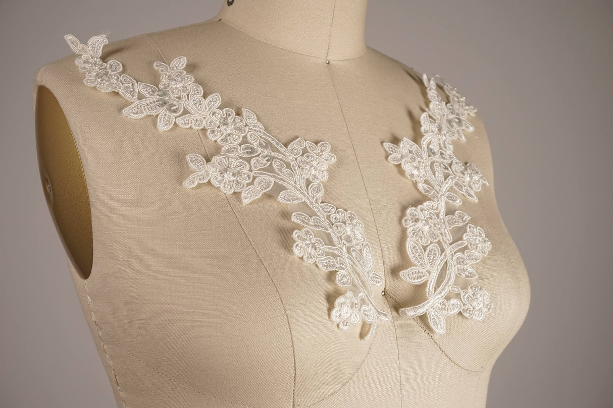 Bridal Applique Sequin Beaded White Ivory