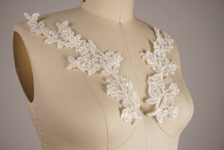 Bridal Applique Sequin Beaded White Ivory