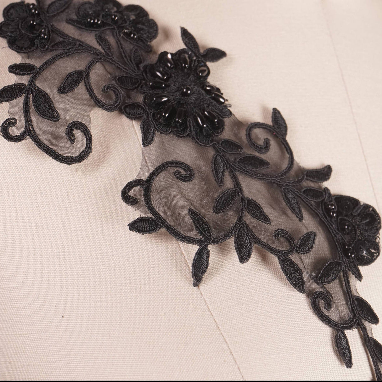 Beaded Sequin Lace Applique Black