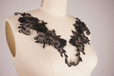 Beaded Sequin Lace Applique Black