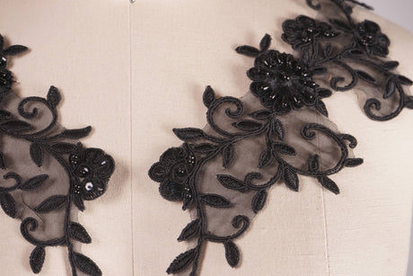 Beaded Sequin Lace Applique Black