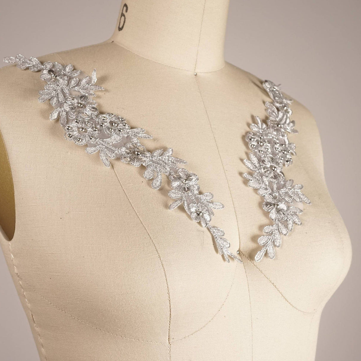 Metallic Silver Lace Applique Pair