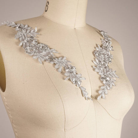 Metallic Silver Lace Applique Pair