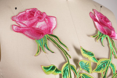 Iron-On Pink Rose Applique Patch