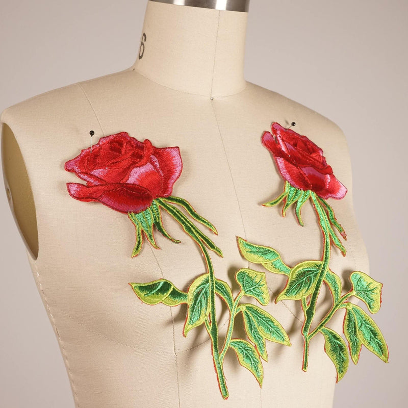 Rose Patch Red Embroidered Iron-On Applique