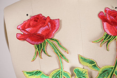 Rose Patch Red Embroidered Iron-On Applique