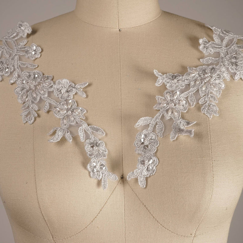 Silver Lace Flower Branch Applique