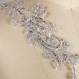 Lace Applique Pair Gray Silver Pearls