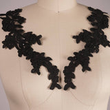 Beaded Lace Applique Pair Black