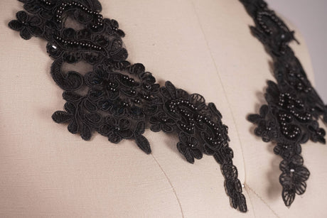 Lace Applique Black Sequined Beaded