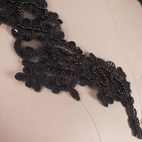Lace Applique Black Sequined Beaded