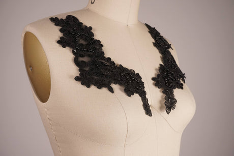 Lace Applique Black Sequined Beaded