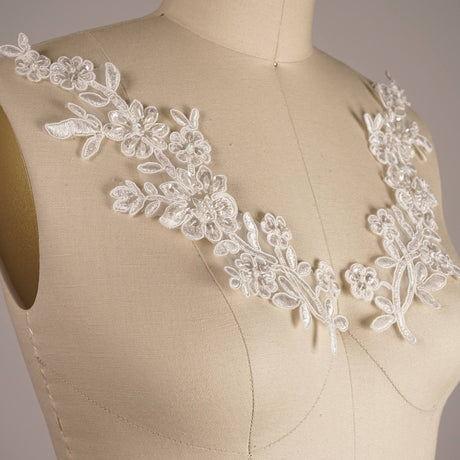 Beaded Bridal Lace Applique Pair