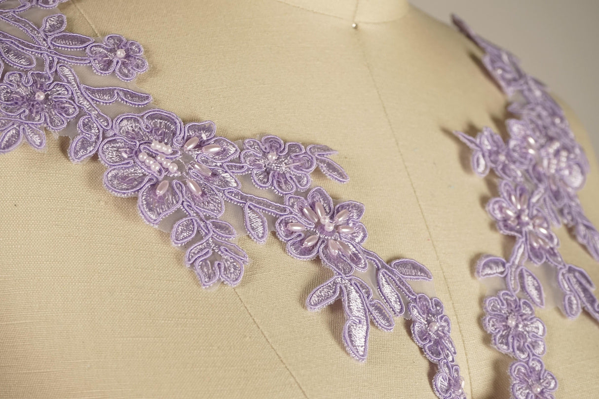 Lace Applique Lavender Beaded
