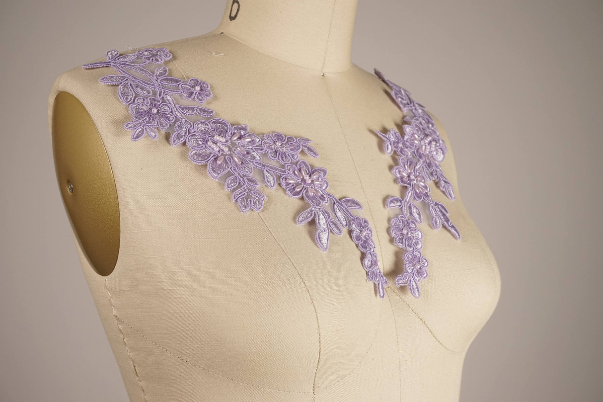 Lace Applique Lavender Beaded