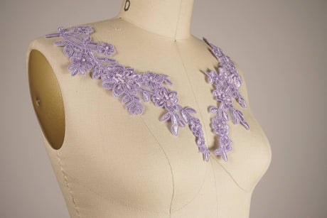 Lace Applique Lavender Beaded