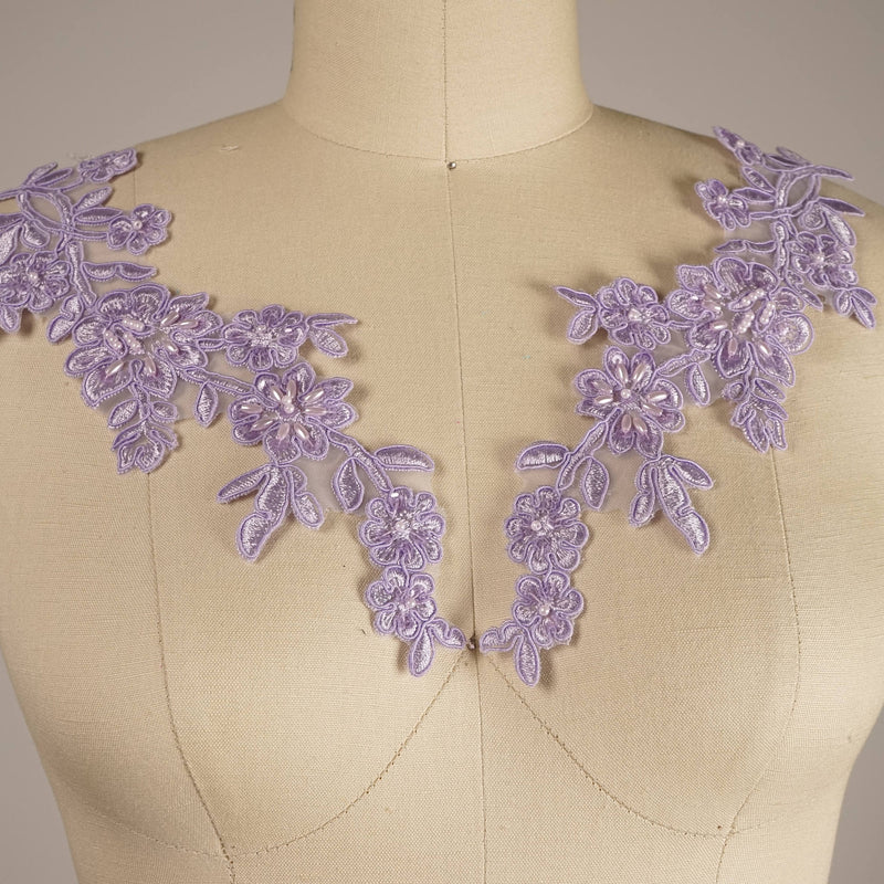 Lace Applique Lavender Beaded