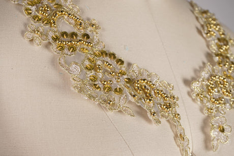Gold Beaded Lace Applique Pair