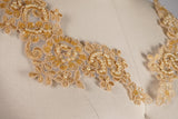 Beaded Lace Applique Pair Tan Gold