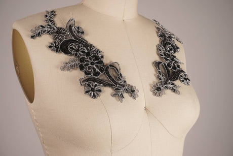 Lace Applique Silver Wire Black