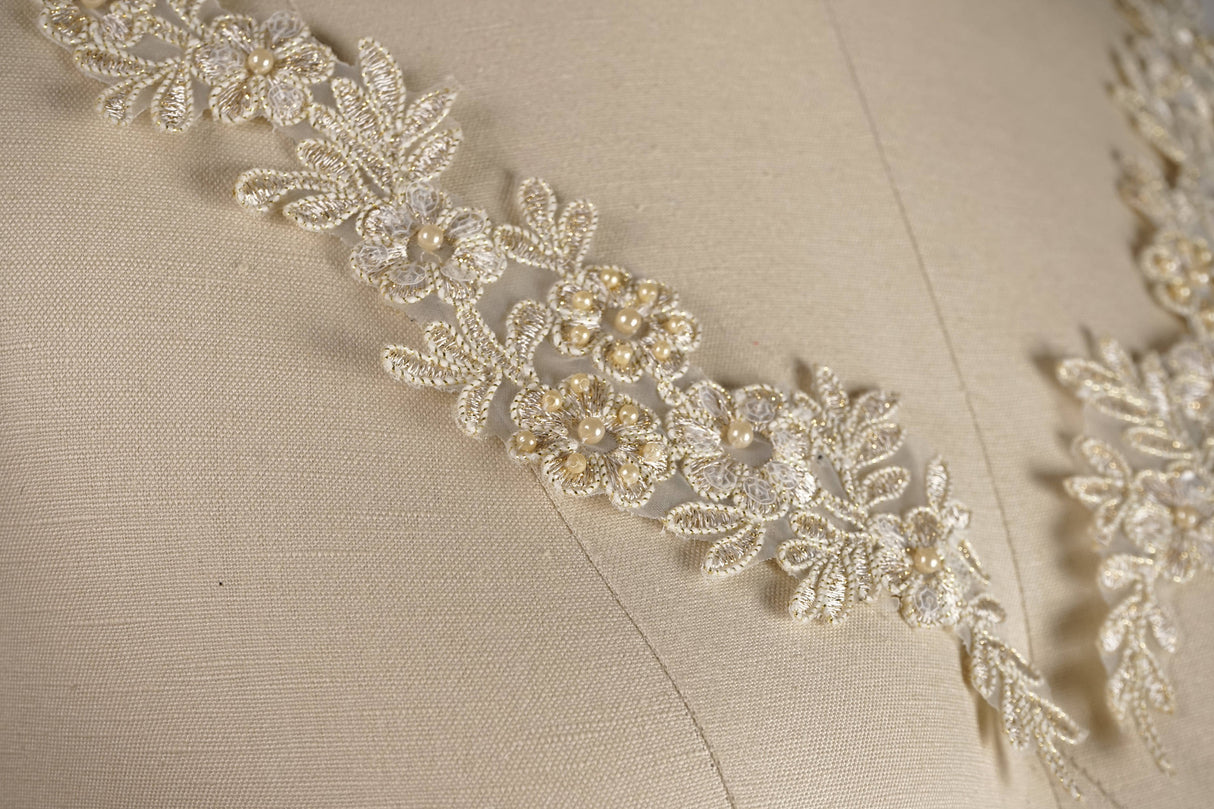 Lace Applique Antique Gold Champagne Pair
