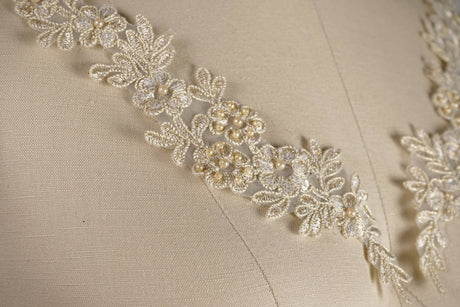 Lace Applique Antique Gold Champagne Pair