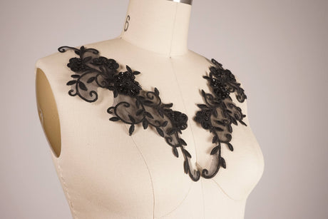 Beaded Sequin Lace Applique Black