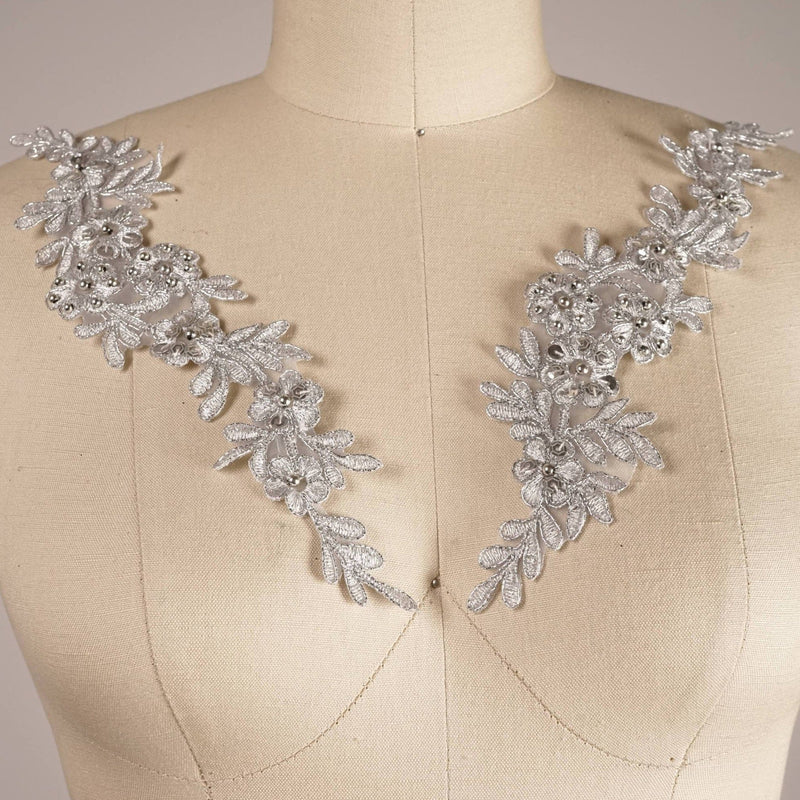 Metallic Silver Lace Applique Pair