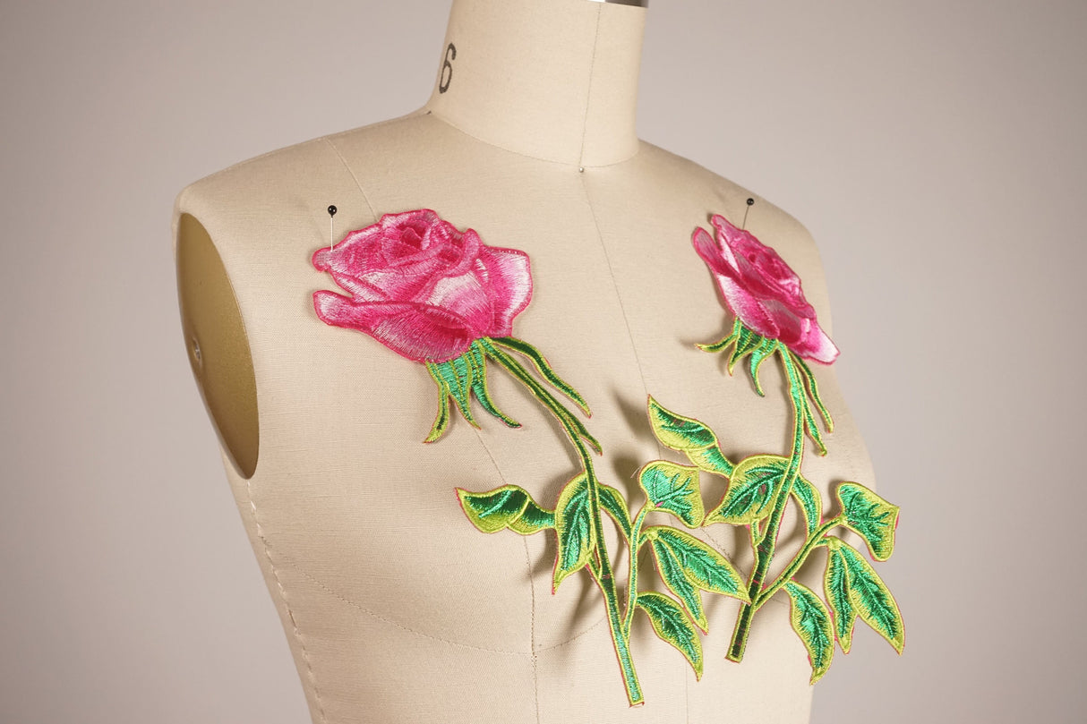 Iron-On Pink Rose Applique Patch