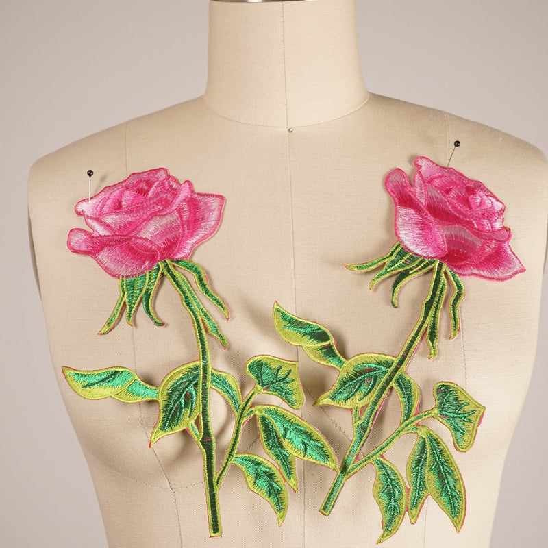 Iron-On Pink Rose Applique Patch