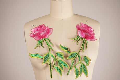 Iron-On Pink Rose Applique Patch