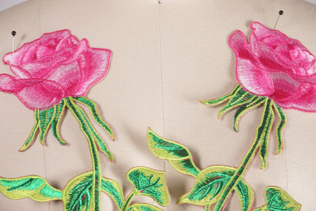 Iron-On Pink Rose Applique Patch
