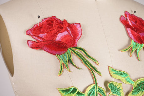 Rose Patch Red Embroidered Iron-On Applique