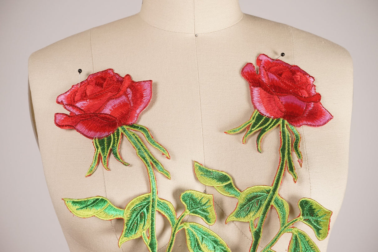 Rose Patch Red Embroidered Iron-On Applique