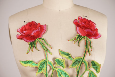 Rose Patch Red Embroidered Iron-On Applique