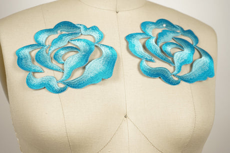 Embroidery Flower Iron-On Patch Blue