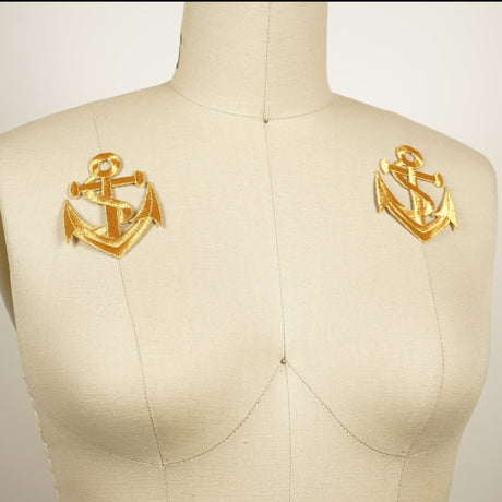 Anchor Iron-On Patch Gold Silver 3in