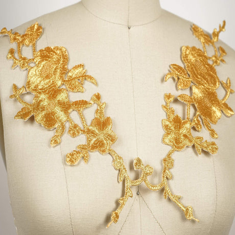 Gold Embroidery Iron-On Flower Patch