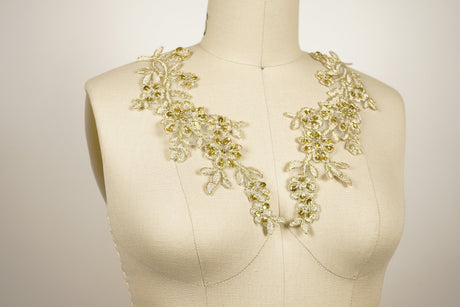 Gold Sequin Beaded Flower Applique Pair