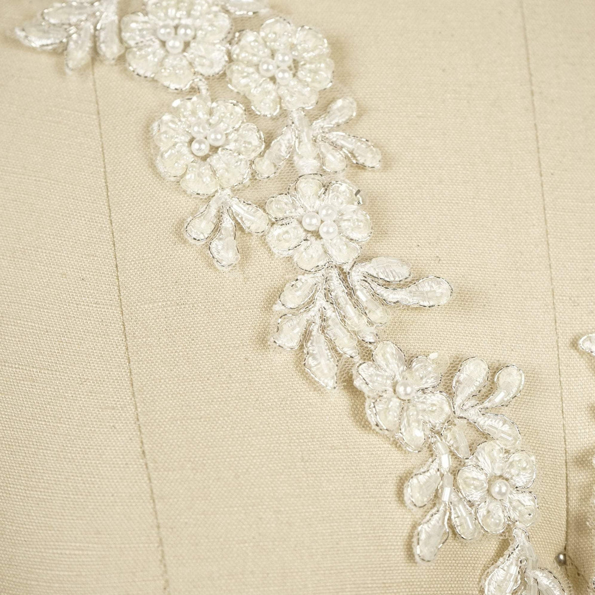 Bridal Applique Ivory Silver Beaded Flowers