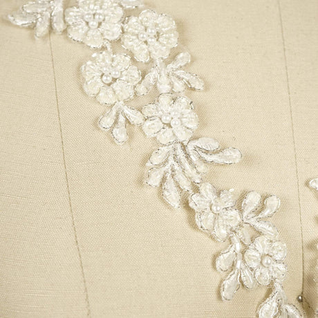 Bridal Applique Ivory Silver Beaded Flowers