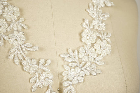 Bridal Applique Ivory Silver Beaded Flowers