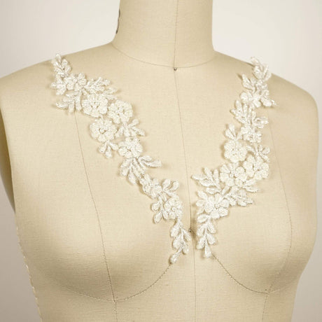 Bridal Applique Ivory Silver Beaded Flowers