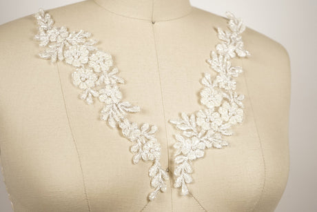 Bridal Applique Ivory Silver Beaded Flowers