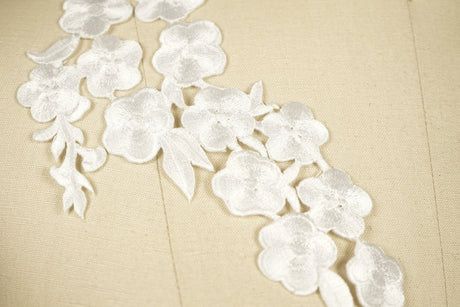 Embroidered Flower Iron-On Patch Pair White