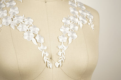 Embroidered Flower Iron-On Patch Pair White