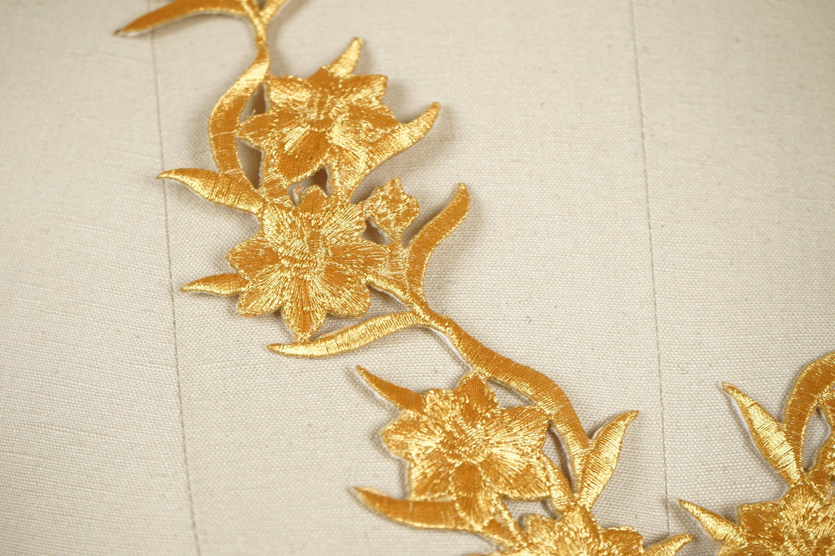 Gold Flower Patch Applique 12.5"