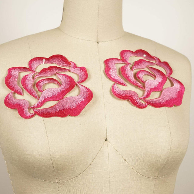 Embroidery Flower Patch Hot Pink Rosey Pink