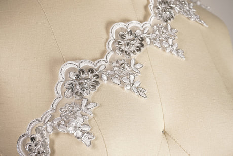 Bridal Lace Trim White Silver Ivory