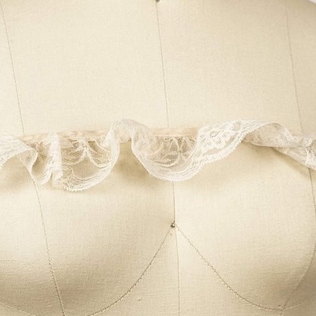 Ruffle Satin Trim Beige Lace Overlay
